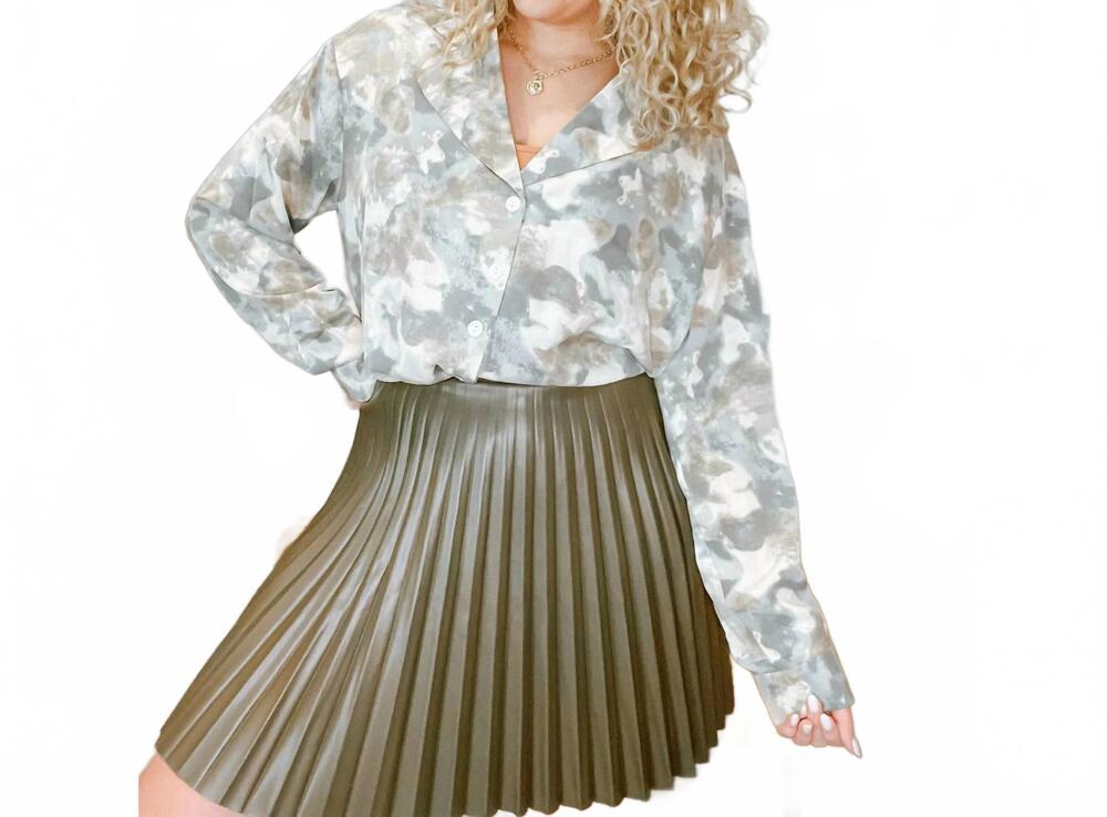 NEW LENA lara button down top in mocha/grey
